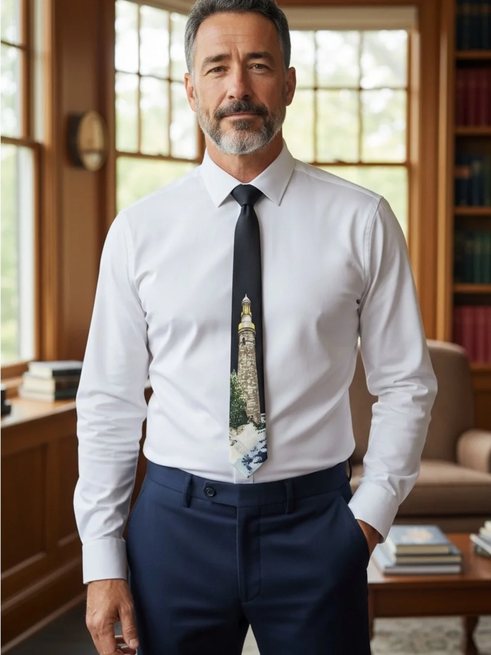 Night Lighthouse Men's Necktie‎ Lighthouses Sea Ocean Nautical Blue Neck Tie